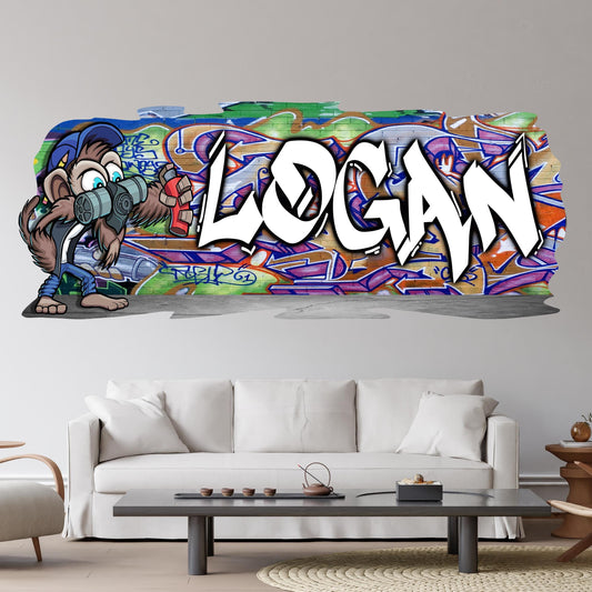 Mischievous Monkey-2 Graffiti Vinyl Wall Decal – Custom Name Street Art Decor