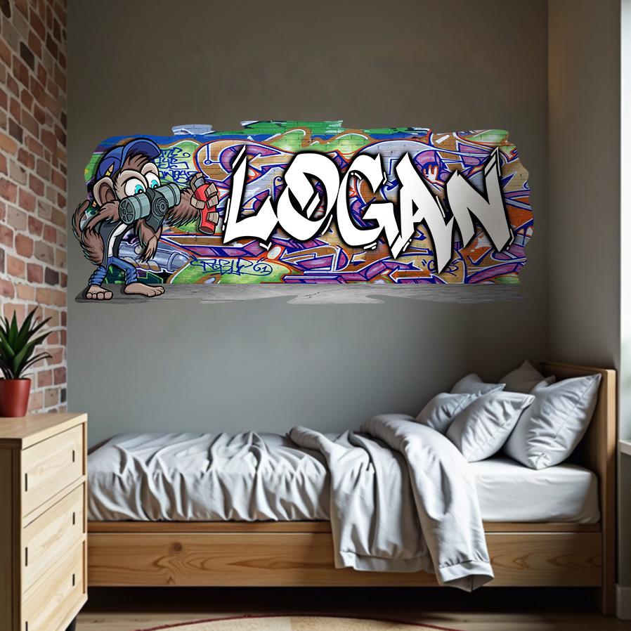 Mischievous Monkey-2 Graffiti Vinyl Wall Decal – Custom Name Street Art Decor