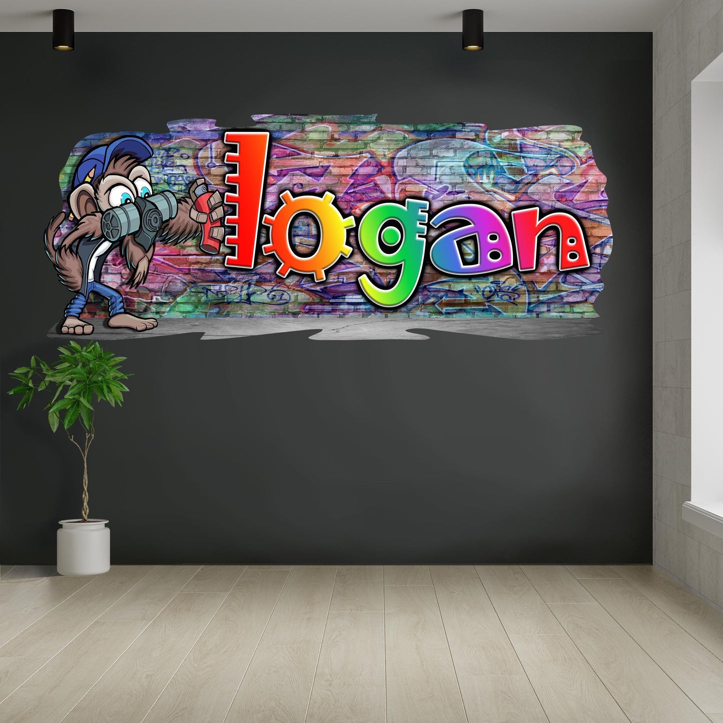 Mischievous Monkey-4 Graffiti Vinyl Wall Decal – Custom Name Street Art Decor