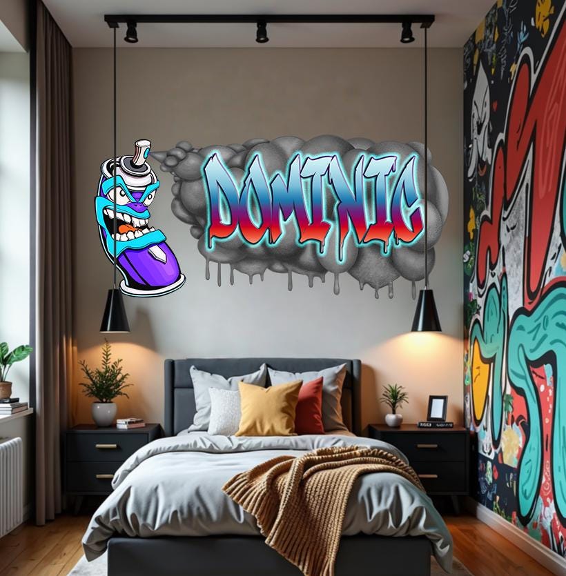 Custom Graffiti Spray Paint Can Wall Decal – “Stan the Can”-4 Art Sticker with Personalized Name – Urban Street Art Decor – Room Mural