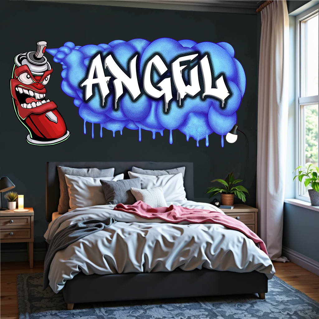Custom Graffiti Spray Paint Can Wall Decal – “Stan the Can” Art Sticker with Personalized Name – Urban Street Art Decor – Room Mural