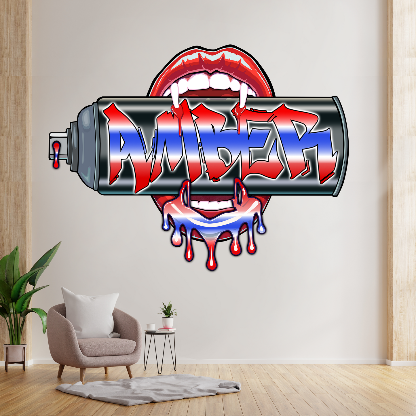 "Bite Me"-2 Graffiti Spray Can Vinyl Wall Decal – Custom Name Art, Sexy Vampire Mouth, Urban Street Style