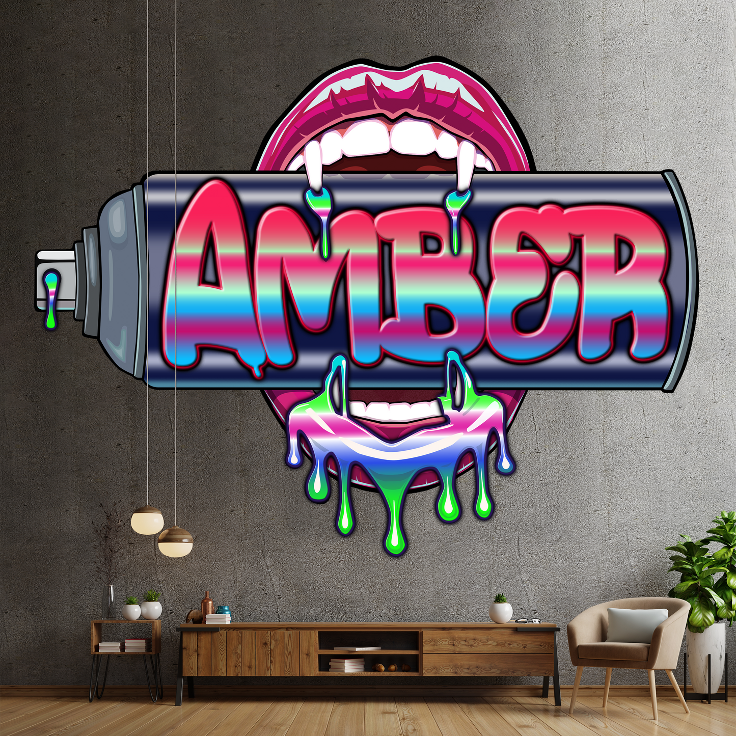 "Bite Me"-4 Graffiti Spray Can Vinyl Wall Decal – Custom Name Art , Sexy Vampire Mouth, Urban Street Style
