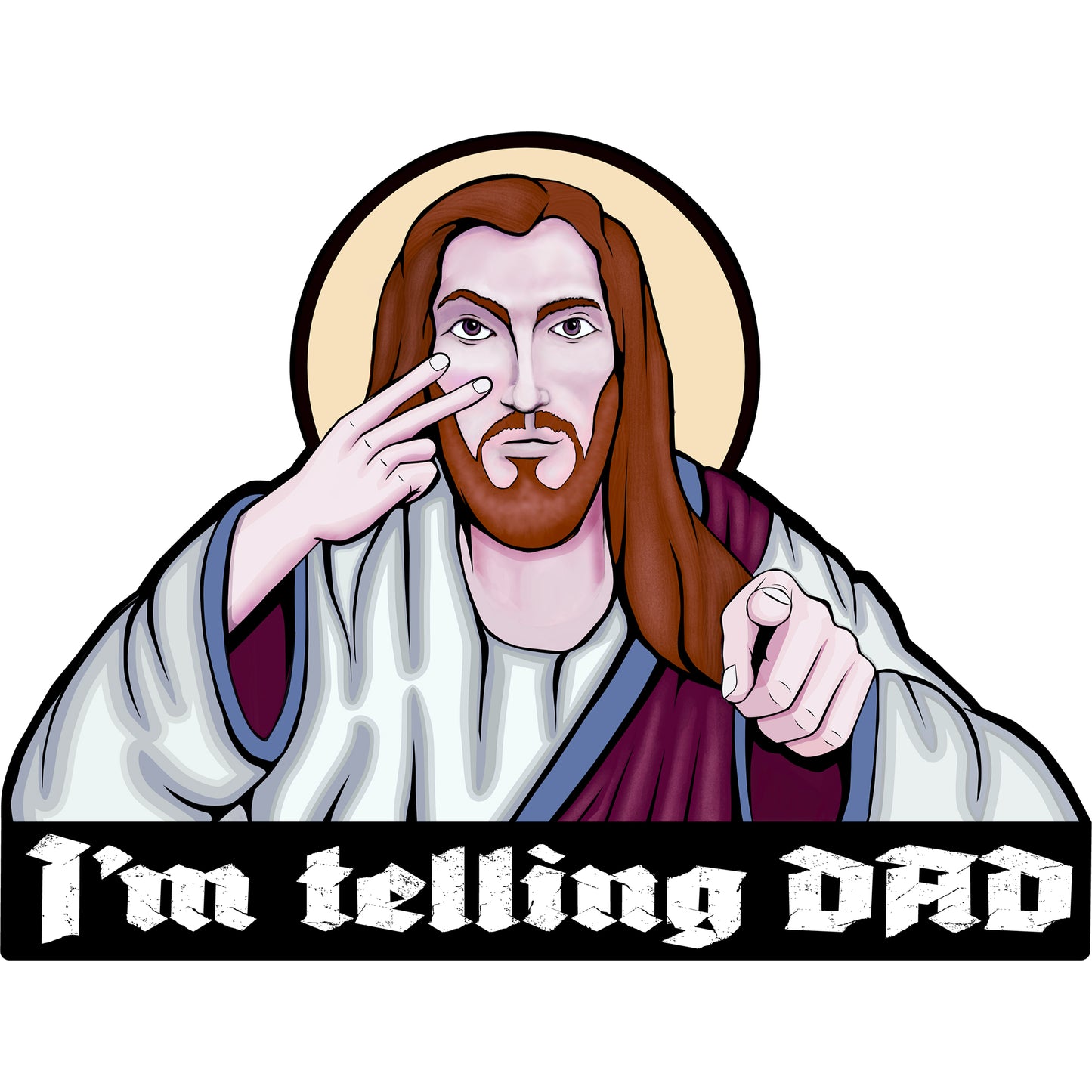 Funny “I’m Telling DAD” Jesus Sticker – Matte Laminated Vinyl Decal | 3-Pack Contour Cut Stickers | Christian Humor Gift | 5x3.75 Inch