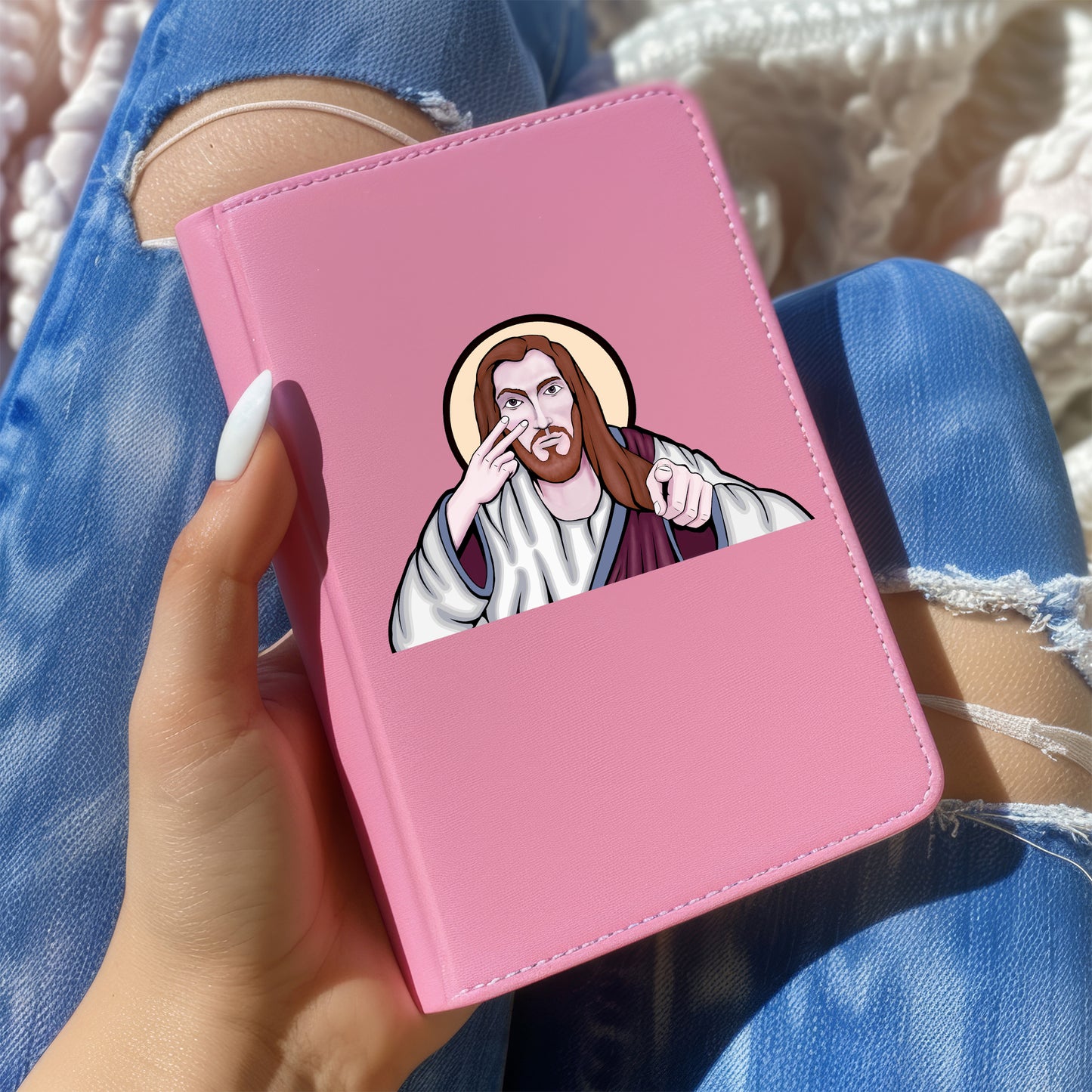 Funny Jesus Watching You Sticker – Waterproof Vinyl Decal | Illustrated Religious Humor