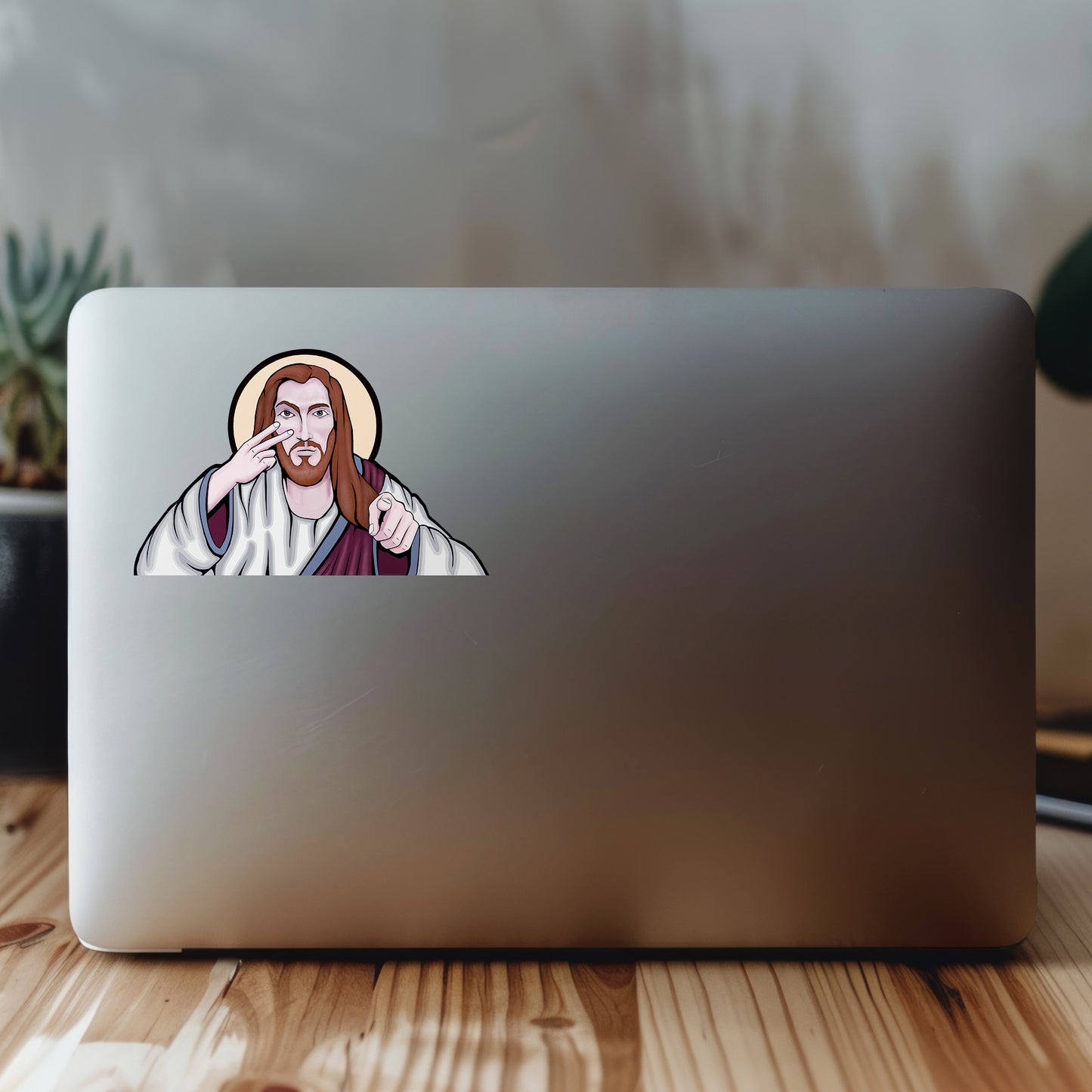 Funny Jesus Watching You Sticker – Waterproof Vinyl Decal | Illustrated Religious Humor