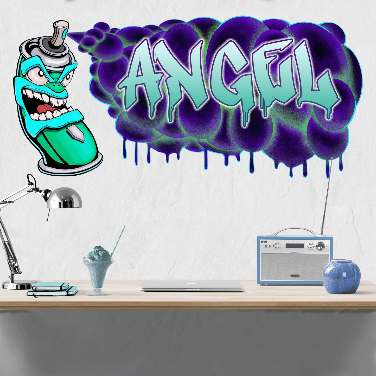 Custom Graffiti Spray Paint Can Wall Decal – “Stan the Can”-2 Art Sticker with Personalized Name – Urban Street Art Decor – Room Mural