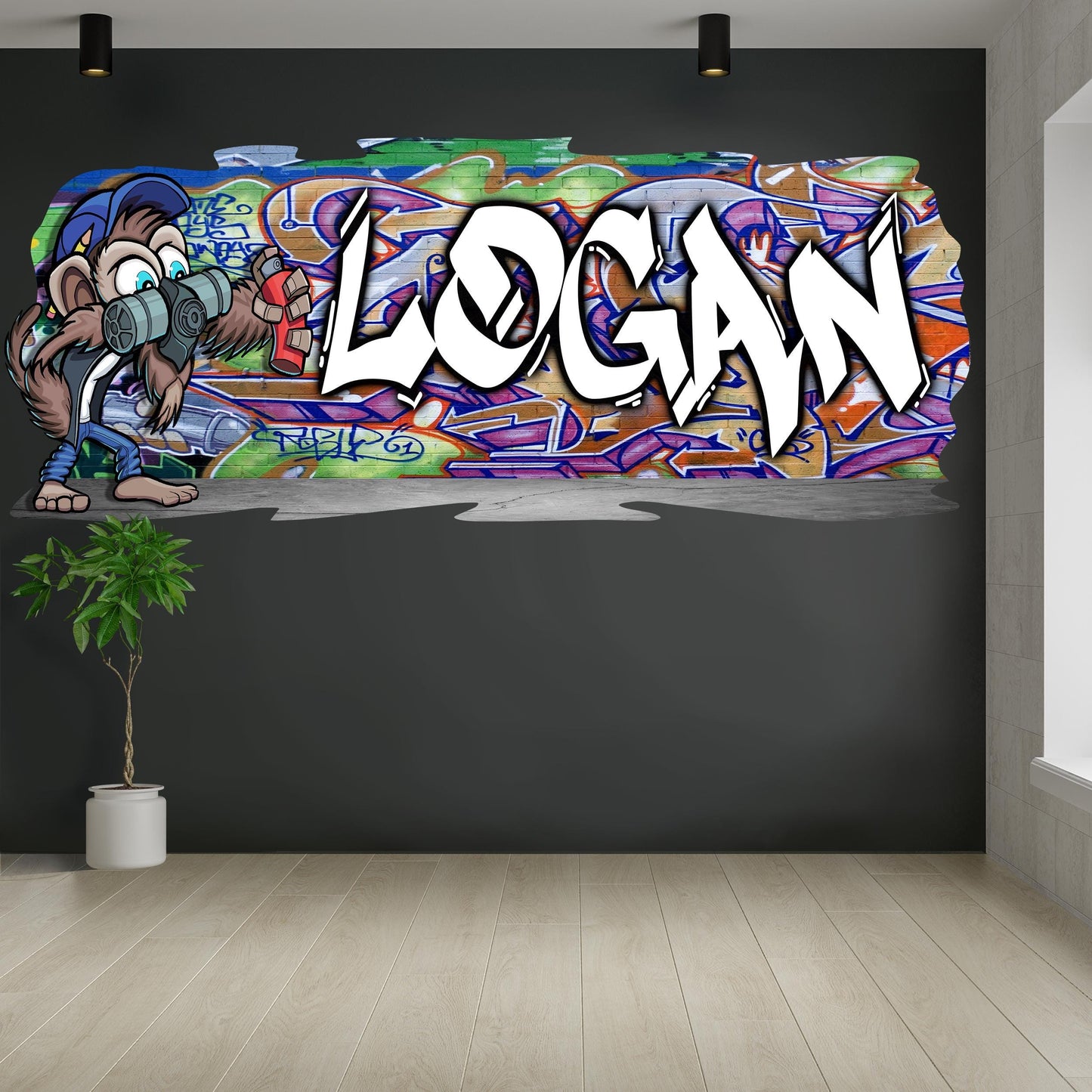 Mischievous Monkey-2 Graffiti Vinyl Wall Decal – Custom Name Street Art Decor