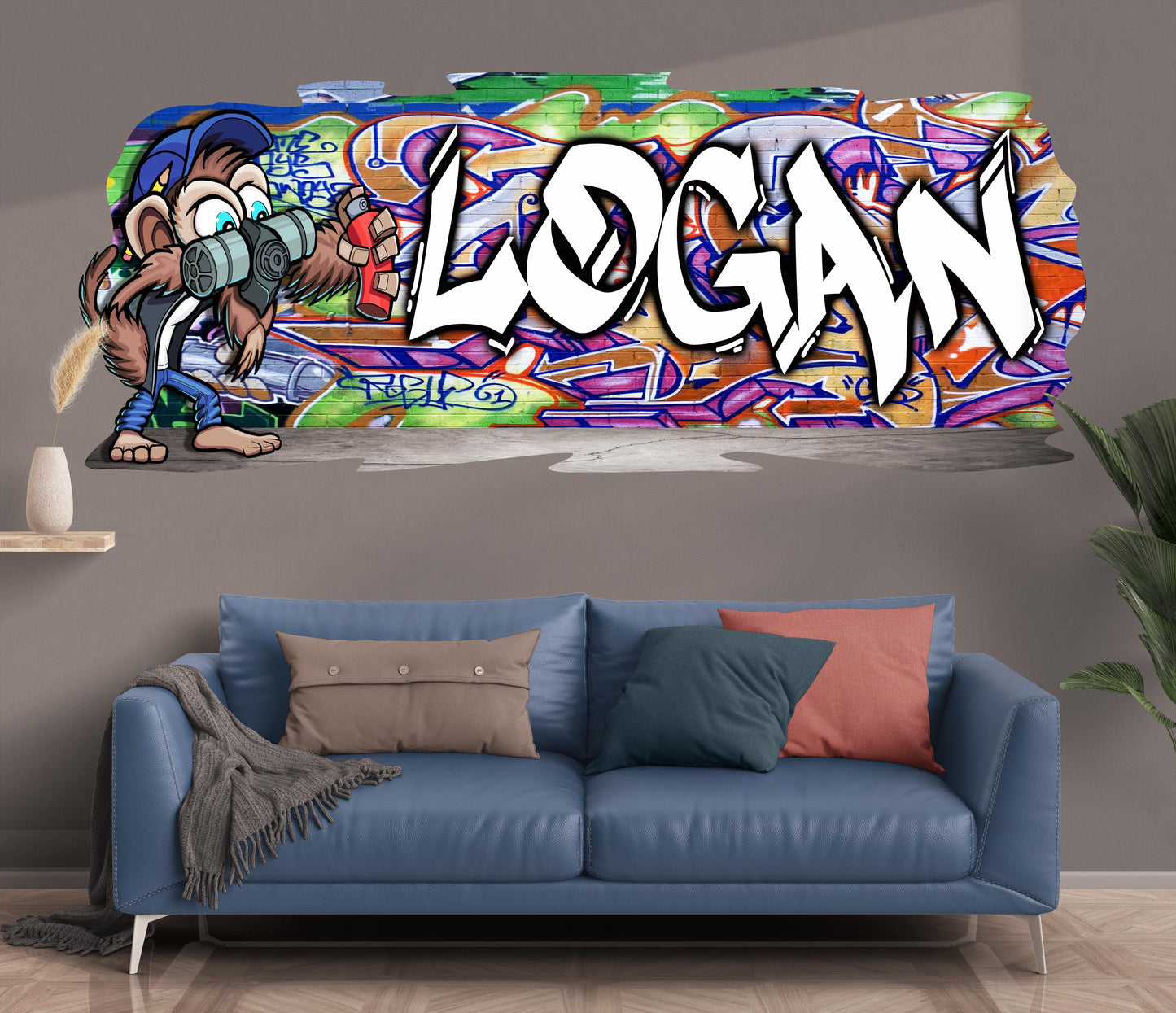 Mischievous Monkey-2 Graffiti Vinyl Wall Decal – Custom Name Street Art Decor