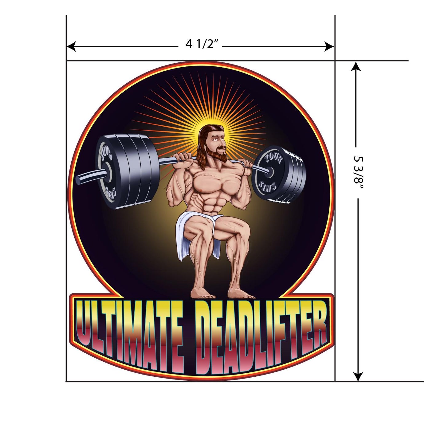Ultimate Deadlifter Vinyl Decal humorous depiction of a buff Jesus.