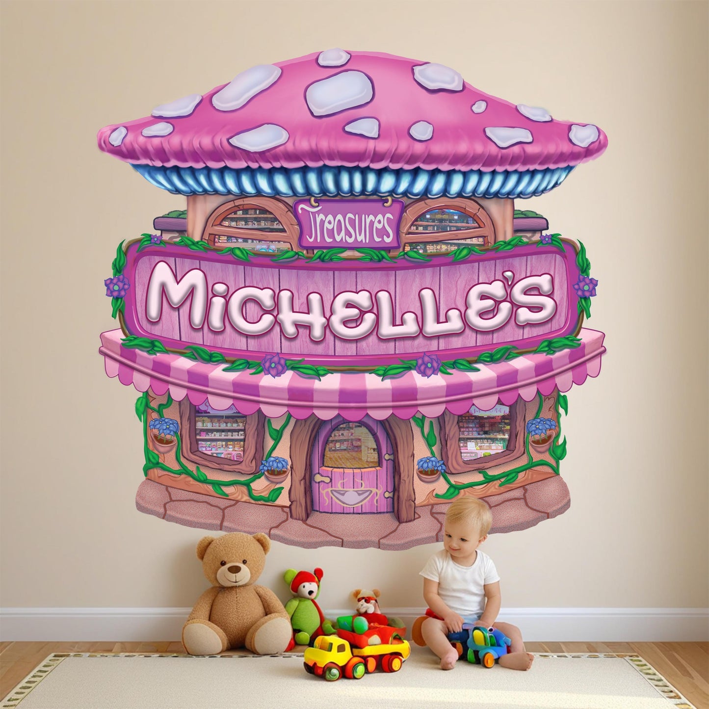 Custom Fantasy Mushroom Gift Shop Wall Decal