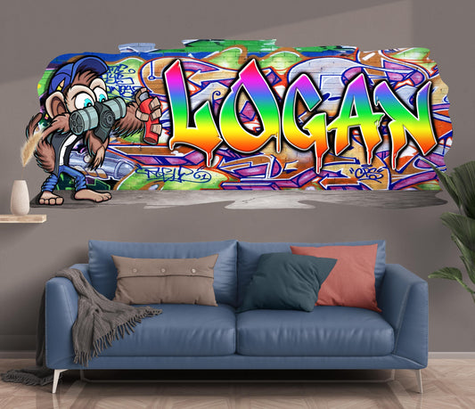 Mischievous Monkey-3 Graffiti Vinyl Wall Decal – Custom Name Street Art Decor