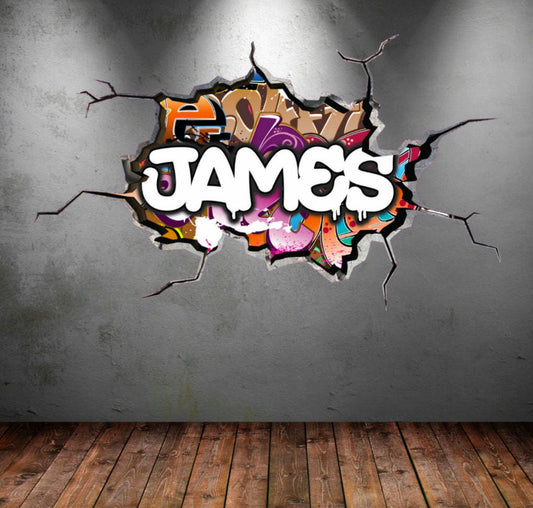 Custom Graffiti Wall Mural with Personalized Name Decal - 3D Removable Wall Art for Kids Room Decor