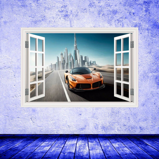 Sports Car Wall Decal, Dubai Skyline Sticker, Sport Car Wall Print, Removable Sports Car Sticker, Childrens Room Decor, Luxury Car Mural
