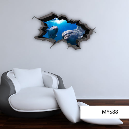Dolphin Wall Decal, Wall Decor, Sea Life Wall Sticker, 3D Wall Art, Kids Room Decor, Vinyl Wall Mural, Marine Manmmals Sticker