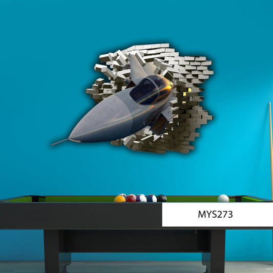 FIGHTER JET STICKER, Fighter Jet Sticker, Cracked Wall Decal, Vinyl Plane Decal, Mural Wall Decal, 3d Jet Sticker
