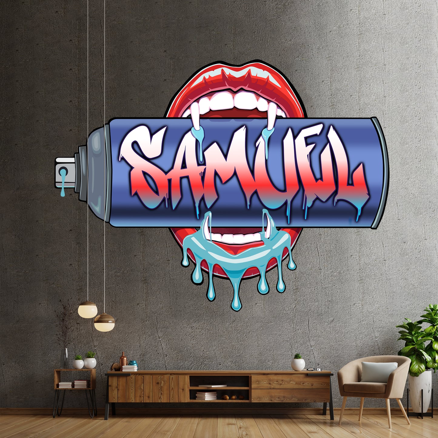"Bite Me"-0 Graffiti Spray Can Vinyl Wall Decal – Custom Name Art, Sexy Vampire Mouth, Urban Street Style Decor