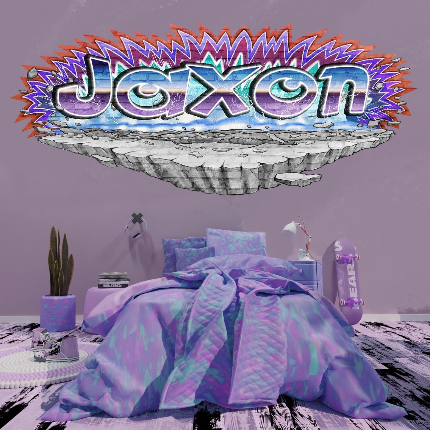 Custom Graffiti-0 Style Space Rock Wall Decal – Anime & Urban Art Explosion!