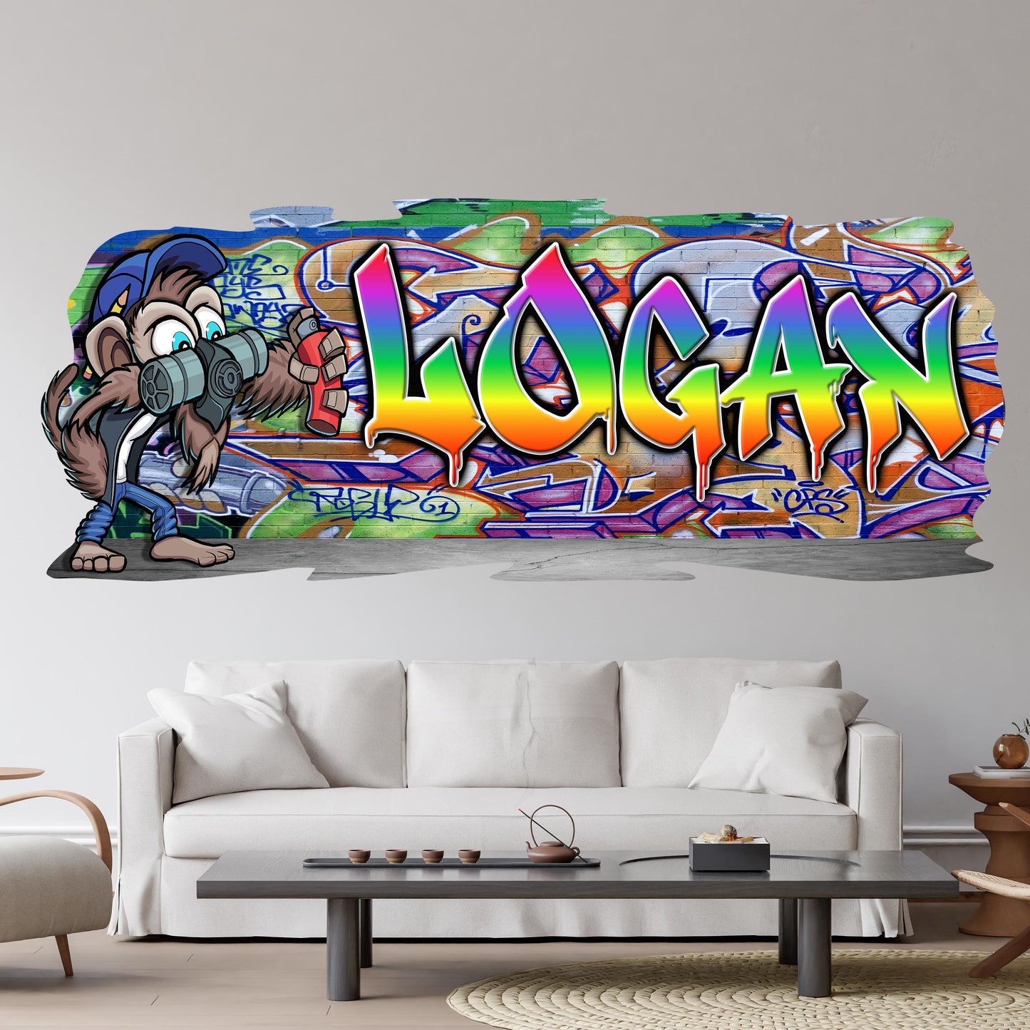 Mischievous Monkey-3 Graffiti Vinyl Wall Decal – Custom Name Street Art Decor
