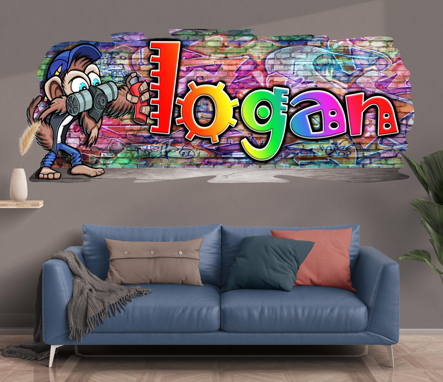 Mischievous Monkey-4  Graffiti Vinyl Wall Decal – Custom Name Street Art Decor