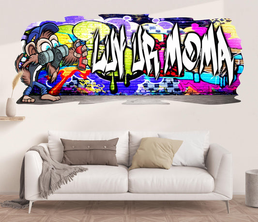 Mischievous Monkey-0 Graffiti Vinyl Wall Decal – Custom Name Street Art Decor