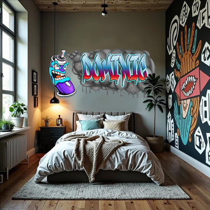 Custom Graffiti Spray Paint Can Wall Decal – “Stan the Can”-4 Art Sticker with Personalized Name – Urban Street Art Decor – Room Mural