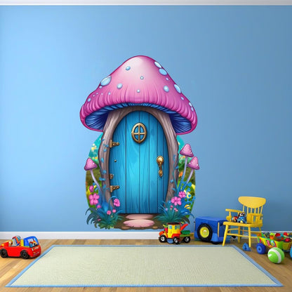 Whimsical Mushroom House Wall Decal – Large Vinyl Enchanted Forest Design