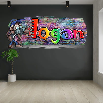 Mischievous Monkey-4  Graffiti Vinyl Wall Decal – Custom Name Street Art Decor