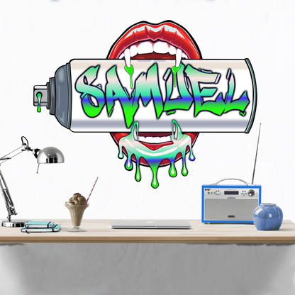 "Bite Me"-1 Graffiti Spray Can Vinyl Wall Decal – Custom Name Art, Sexy Vampire Mouth, Urban Street Style 3