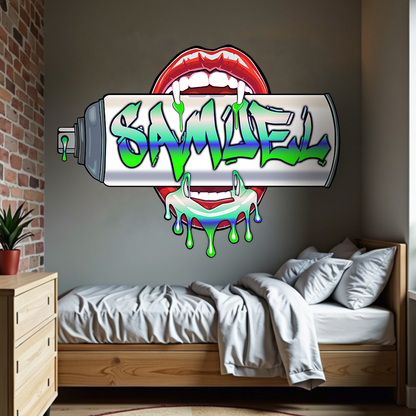"Bite Me"-1 Graffiti Spray Can Vinyl Wall Decal – Custom Name Art, Sexy Vampire Mouth, Urban Street Style 3
