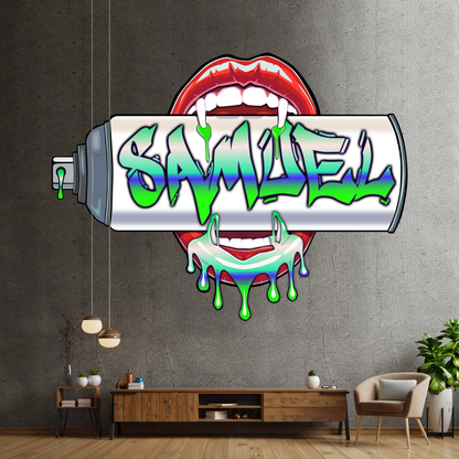 "Bite Me"-1 Graffiti Spray Can Vinyl Wall Decal – Custom Name Art, Sexy Vampire Mouth, Urban Street Style 3