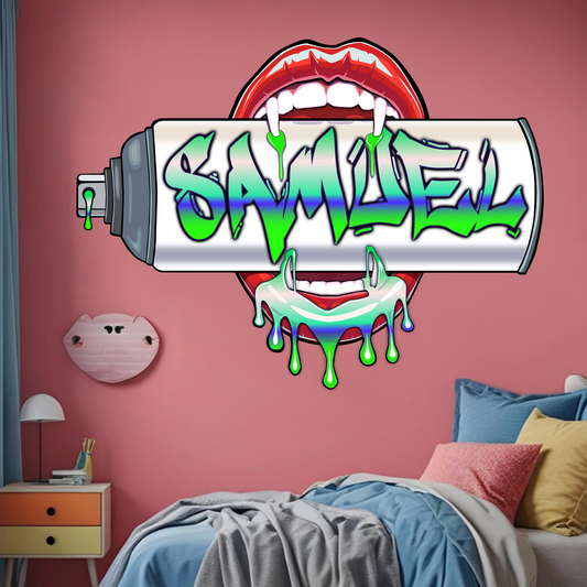 "Bite Me" Graffiti Spray Can Vinyl Wall Decal – Custom Name Art | Sexy Vampire Mouth | Urban Street Style 3