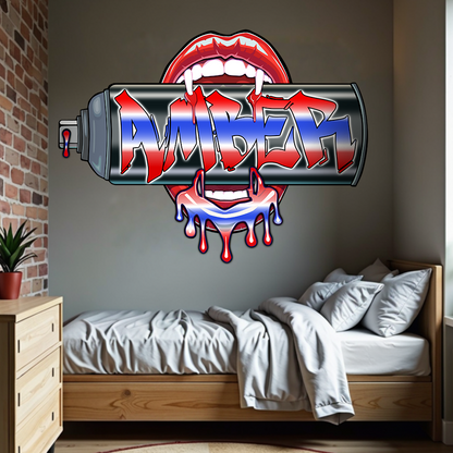 "Bite Me"-2 Graffiti Spray Can Vinyl Wall Decal – Custom Name Art, Sexy Vampire Mouth, Urban Street Style