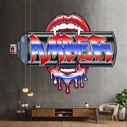 "Bite Me"-2 Graffiti Spray Can Vinyl Wall Decal – Custom Name Art, Sexy Vampire Mouth, Urban Street Style