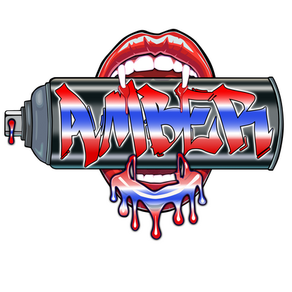 "Bite Me"-2 Graffiti Spray Can Vinyl Wall Decal – Custom Name Art, Sexy Vampire Mouth, Urban Street Style