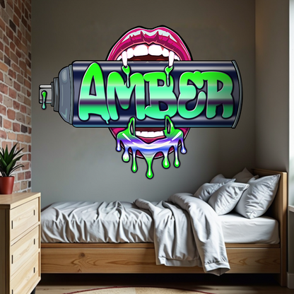 "Bite Me"-3 Graffiti Spray Can Vinyl Wall Decal – Custom Name, Sexy Vampire Mouth