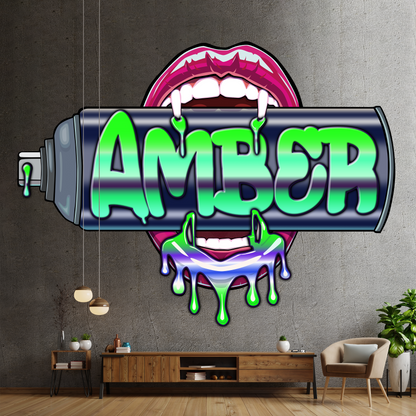 "Bite Me"-3 Graffiti Spray Can Vinyl Wall Decal – Custom Name, Sexy Vampire Mouth