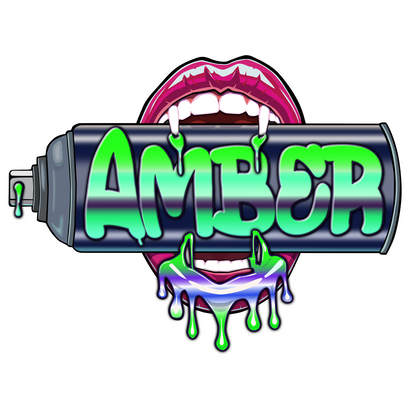 "Bite Me"-3 Graffiti Spray Can Vinyl Wall Decal – Custom Name, Sexy Vampire Mouth