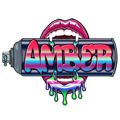 "Bite Me"-4  Graffiti Spray Can Vinyl Wall Decal – Custom Name Art , Sexy Vampire Mouth, Urban Street Style