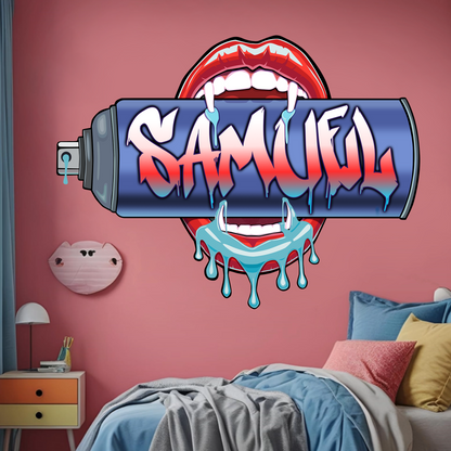 "Bite Me"-0 Graffiti Spray Can Vinyl Wall Decal – Custom Name Art, Sexy Vampire Mouth, Urban Street Style Decor
