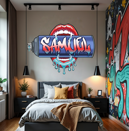"Bite Me"-0 Graffiti Spray Can Vinyl Wall Decal – Custom Name Art, Sexy Vampire Mouth, Urban Street Style Decor