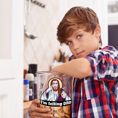 Funny “I’m Telling DAD” Jesus Sticker – Matte Laminated Vinyl Decal | 3-Pack Contour Cut Stickers | Christian Humor Gift | 5x3.75 Inch