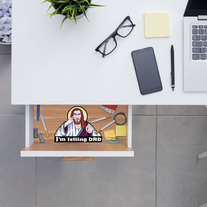 Funny “I’m Telling DAD” Jesus Sticker – Matte Laminated Vinyl Decal | 3-Pack Contour Cut Stickers | Christian Humor Gift | 5x3.75 Inch