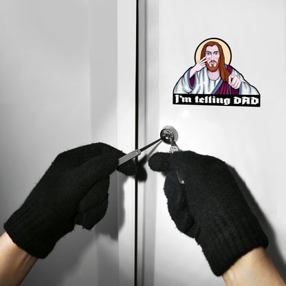 Funny “I’m Telling DAD” Jesus Sticker – Matte Laminated Vinyl Decal | 3-Pack Contour Cut Stickers | Christian Humor Gift | 5x3.75 Inch