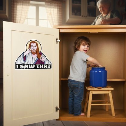 Funny Jesus Sticker – “I Saw That” Vinyl Decal | Christian Humor | Matte Laminated Waterproof Sticker for Laptop, Car, Water Bottle