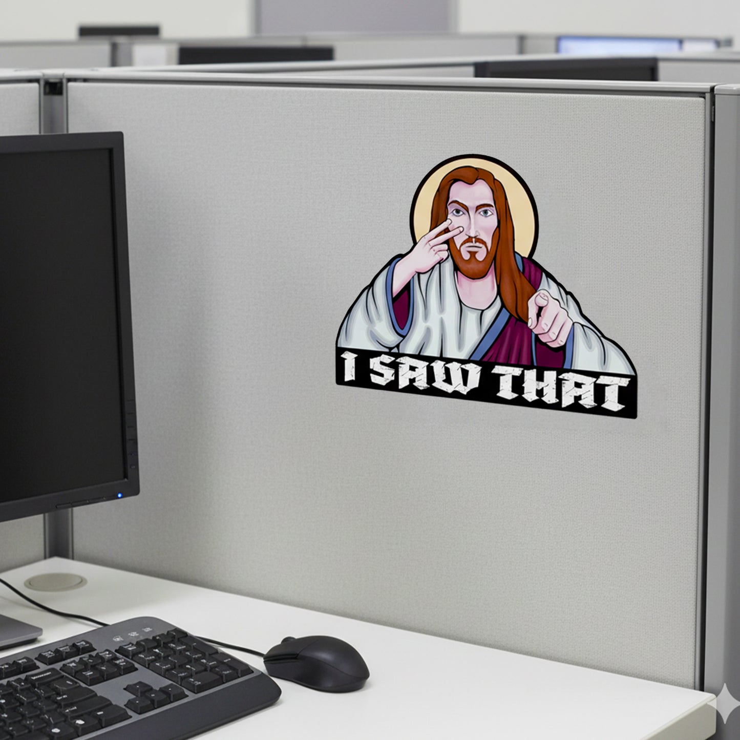 Funny Jesus Sticker – “I Saw That” Vinyl Decal | Christian Humor | Matte Laminated Waterproof Sticker for Laptop, Car, Water Bottle
