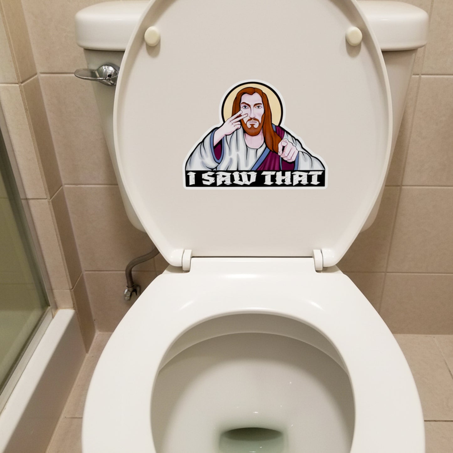 Funny Jesus Sticker – “I Saw That” Vinyl Decal | Christian Humor | Matte Laminated Waterproof Sticker for Laptop, Car, Water Bottle