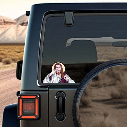 Funny Jesus Watching You Sticker – Waterproof Vinyl Decal | Illustrated Religious Humor