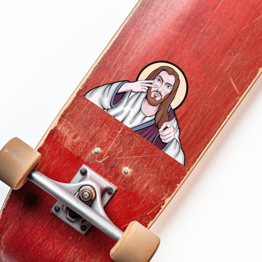 Funny Jesus Watching You Sticker – Waterproof Vinyl Decal | Illustrated Religious Humor
