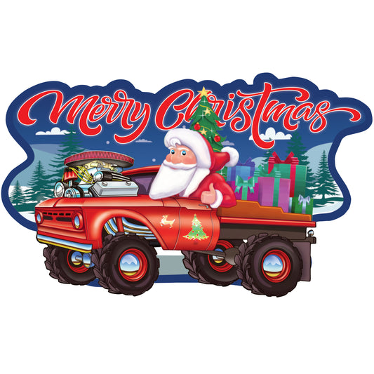 Vintage Truck Santa Christmas Wall Cling – Reusable & Repositionable Holiday Décor